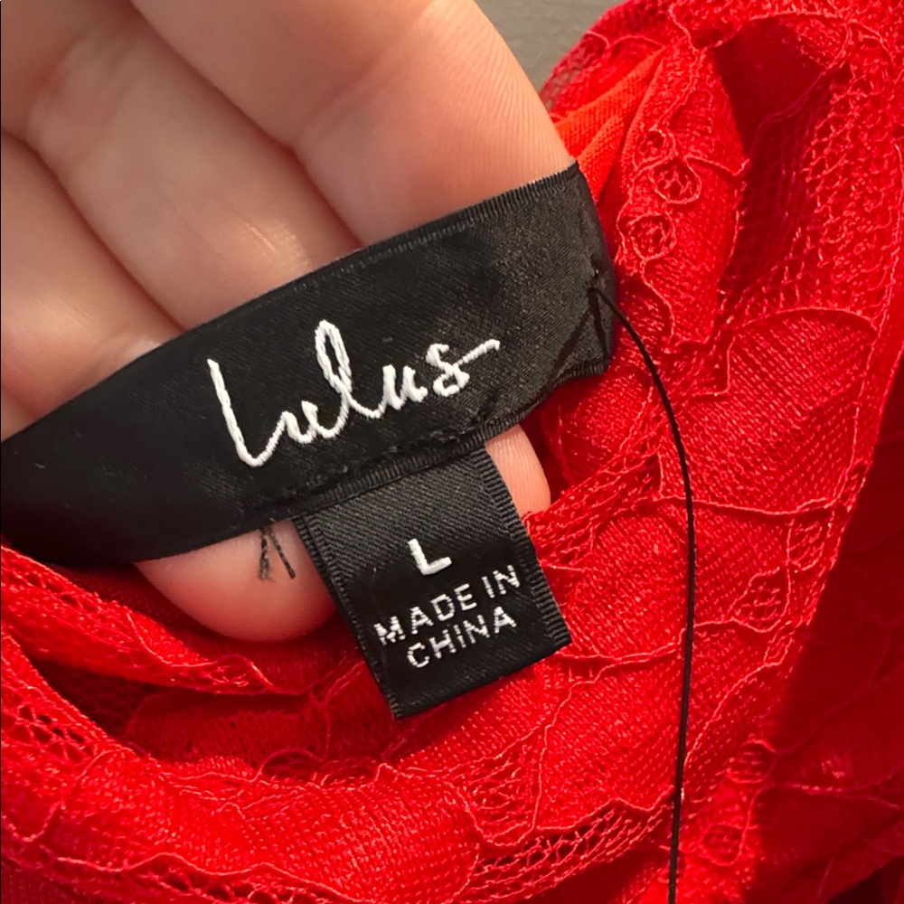 Lulus Sultry Whimsy Red Lace Off-the-shoulder Bodysuit - Size L - Picture 5 of 5